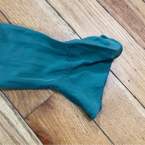 Free People Green Silk Button Front Ruffle Blouse Size S - Picture 4 of 8